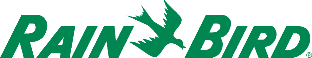 Rain Bird logo in green with a stylized bird silhouette between the words 'RAIN' and 'BIRD'