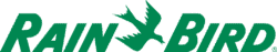 Rain Bird logo in green with a stylized bird silhouette between the words 'RAIN' and 'BIRD'