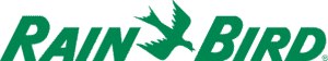 Rain Bird logo in green with a stylized bird silhouette between the words 'RAIN' and 'BIRD'